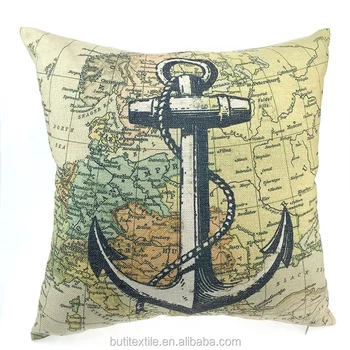 Nautical Pillow Mediterranean Style Anchors Compass Map Nautical
