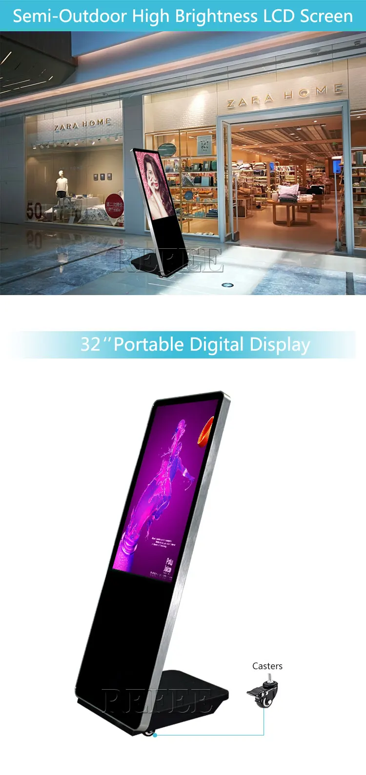 32/43/50inch high brightness SEMI-OUTDOOR portable advertising player