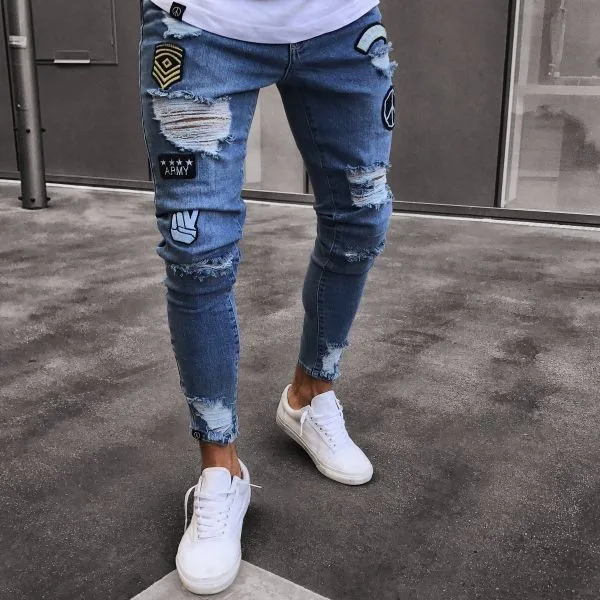 Amazon High Quality Skinny Jeans Men Light Blue Damaged Jeans Buy Damaged Jeans Skinny Jeans Men Jeans Men Product On Alibaba Com