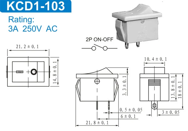 Kcd1 103 On Off Rocker Switch Spst 2 Pin Kcd3 Momentary