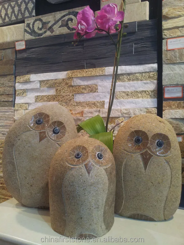 Natural River Rock Stone Owl Sculpture Outdoor Garden Decor - Buy Owl