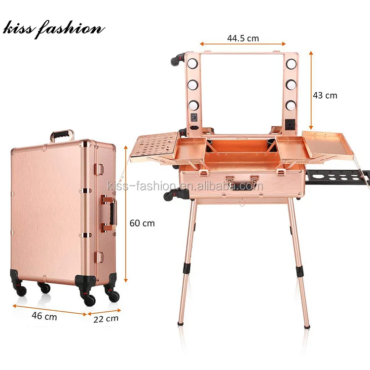 Aluminum Makeup Case With Legs,Mobile Rolling Trolley Makeup Station Studio With Lights Buy