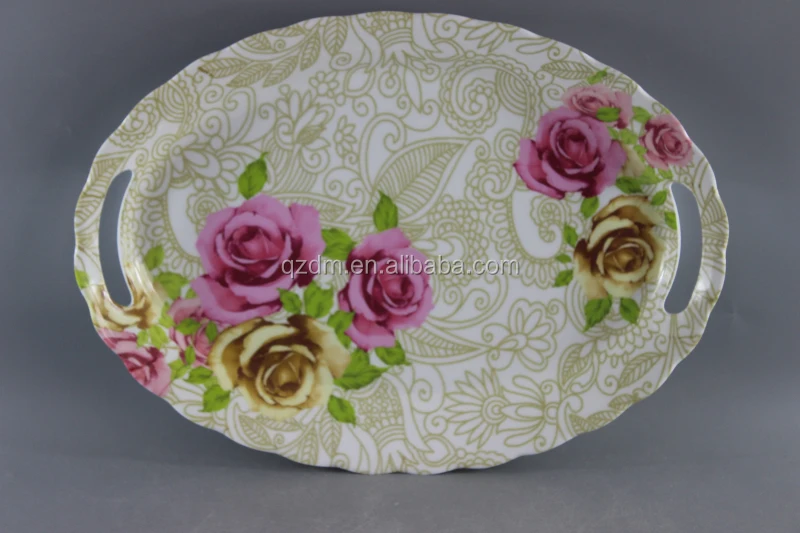 16 inch Melamine oval tray with handle Plastic ware tray