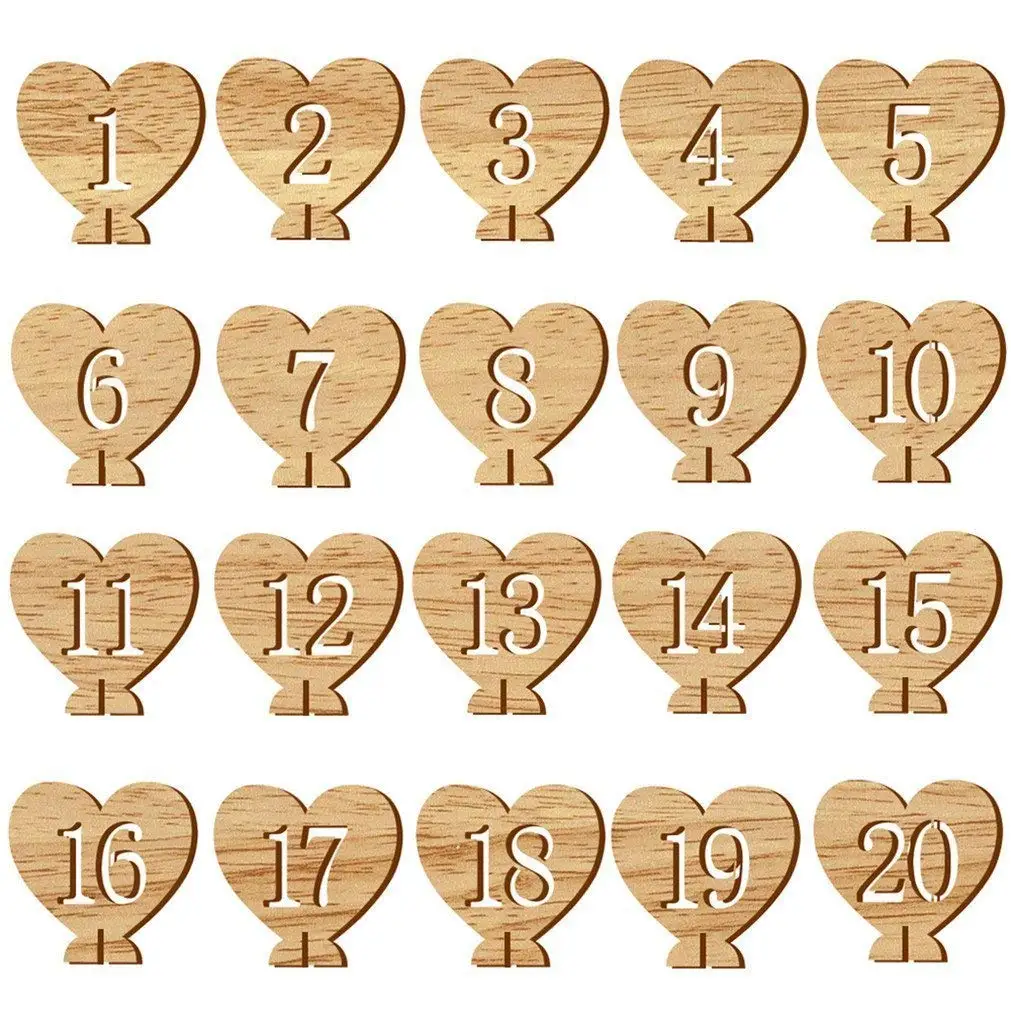 Alinay Wedding Table Numbers,1 to 20 Heart-shaped Wooden Table Numbers for Wedding Birthday Party Home Love Decoration