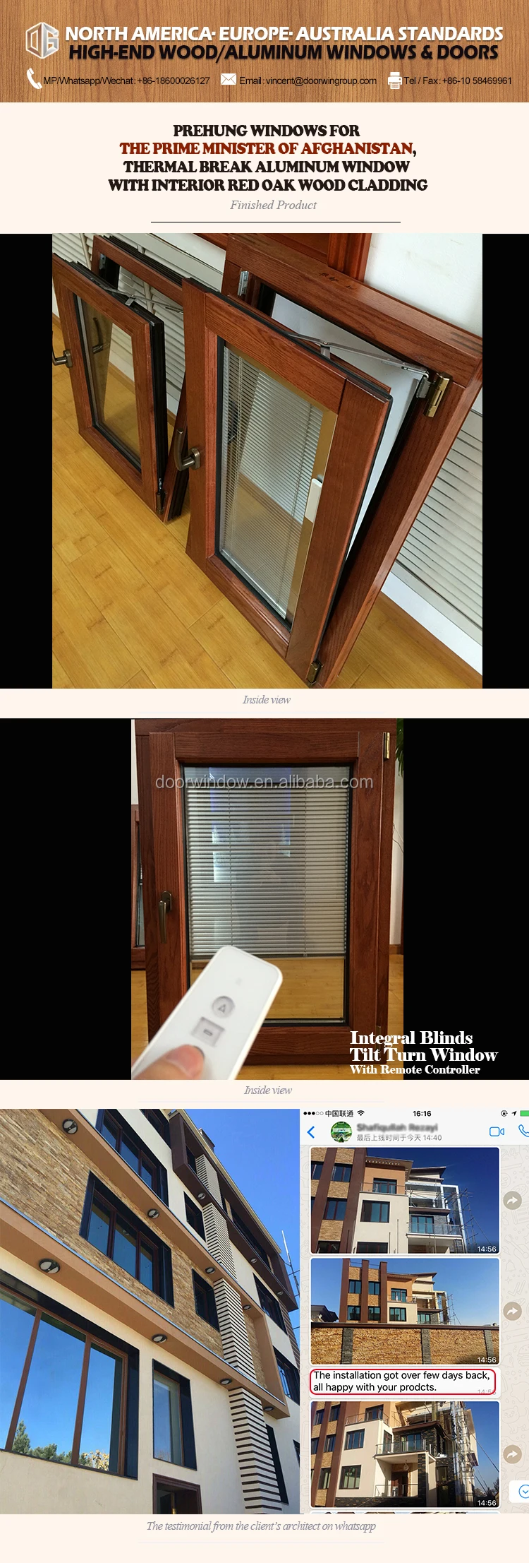 Factory sale price prehung windows thermal break aluminum window with interior red oak wood cladding