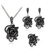 Fashion Jewelry Antic Silver Color Flower Pendant Necklace Earrings Ring Alloy Jewelry Set Women
