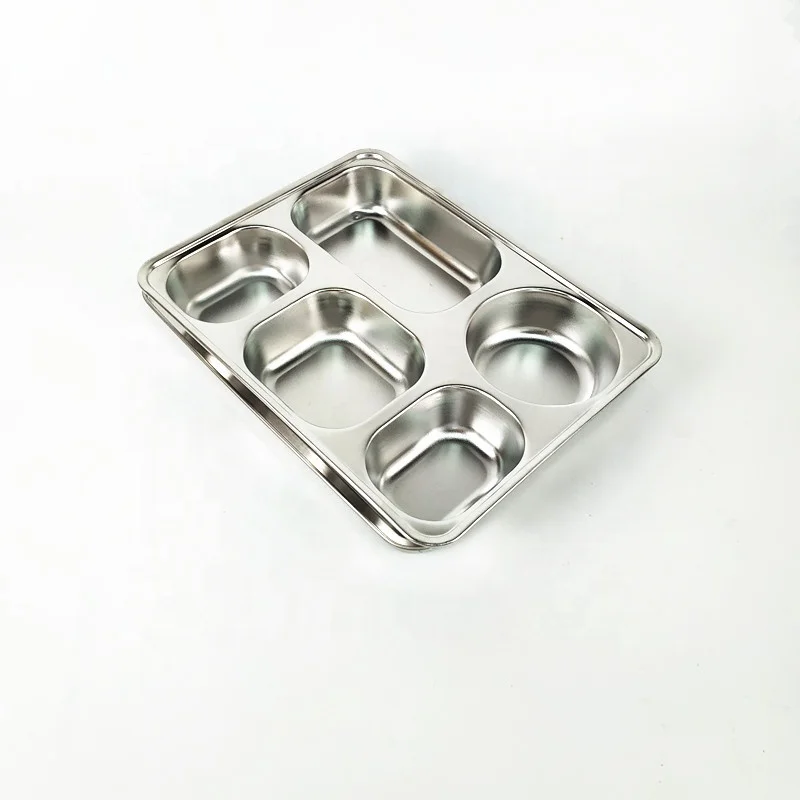 Stainless Steel Divided Dinner Food Trays With Cover Sectioned Dinner