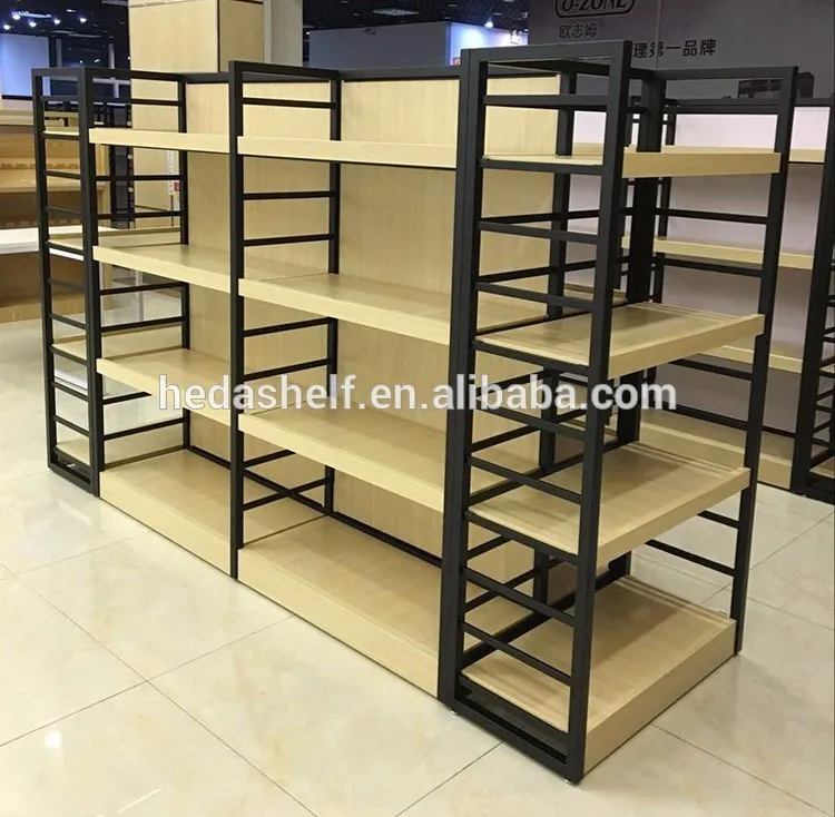 Wholesale Customized Iron And Wooden Shopping Mall Shelves Grocery