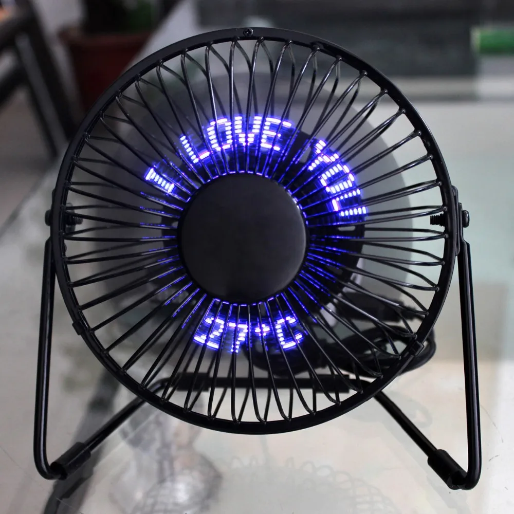 Desktop Usb Led Clock Fan Usb Light Fan Desk Message Fan With