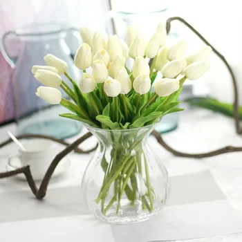 Hot Handmade Silk Fake White Tulip Artificial Flower In Gl Hot Handmade Silk Fake White Tulip Artificial Flower In Gl Vase