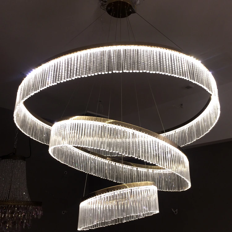high ceiling pendant staircase circle ring chandelier lighting fixtures modern crystal light