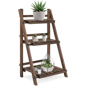3 Tier Indoor Outdoor Portable Folding Multi Purpose Rustic Wood 3 Tier Indoor Outdoor Portable Folding