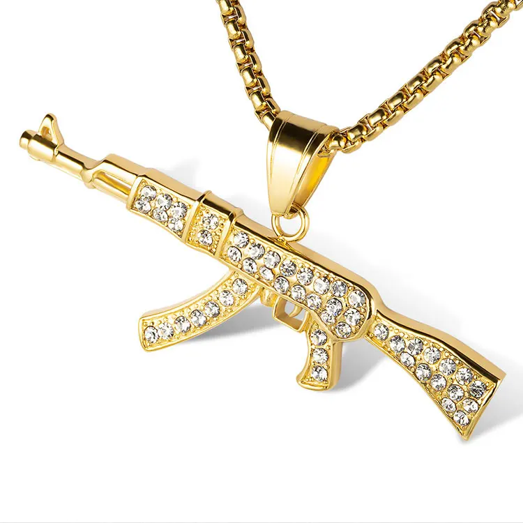 Marlary New Arrival Factory Sale High Quality Custom Hip Hop Cz Gold Machine Gun Pendant