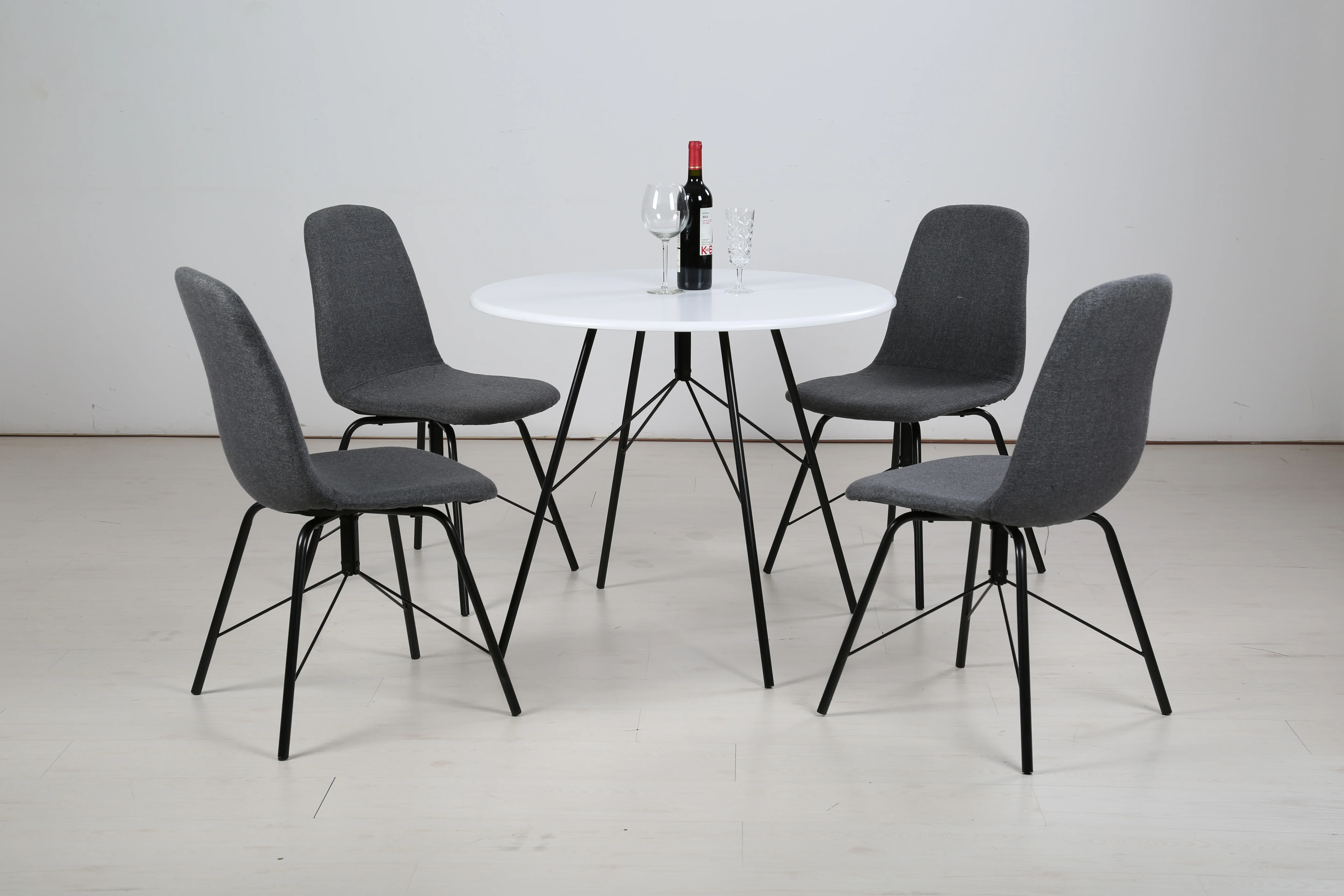Modern fashion orange wood top metal legs 2 seater dinner room table set furniture folding small round dining table and chairs