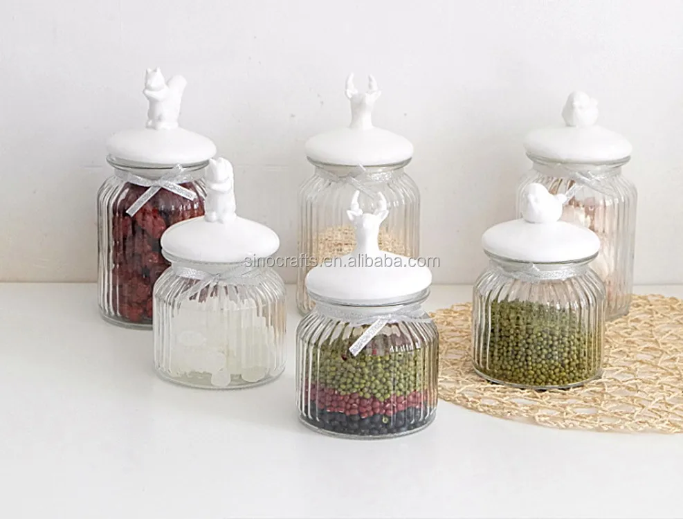 Clear Ribbed Glass Jar With White Ceramic Bird Lid Buy White Ceramic
