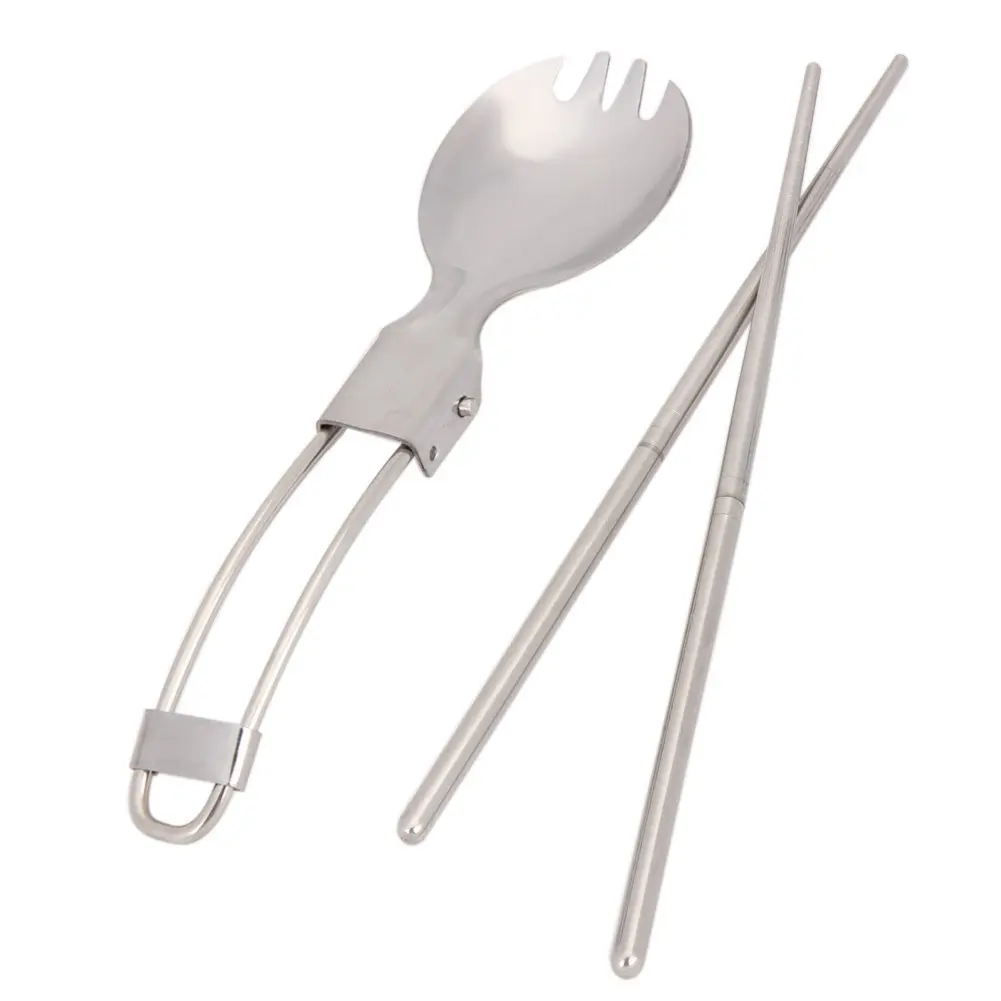 YUYUGO Outdoor Foldable Cookware Chopsticks Folding Spoon 2 in1 Tableware Stainless Camping Travel Picnic Tableware Chopsticks