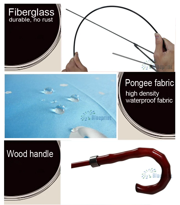 Dark Green 12 Ribs Golf Straight Umbrella With Wood Curved Handle Buy