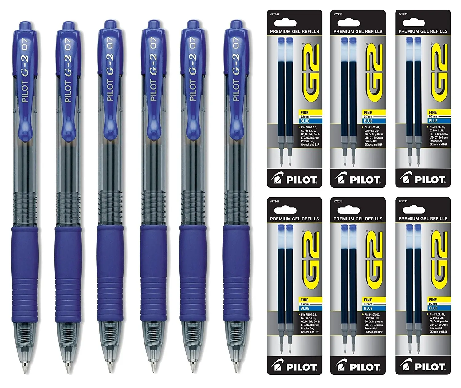 Blue Ink 2 Per Pack Fine Point PILOT G2 Gel Ink Refills For Rolling Ball Pens