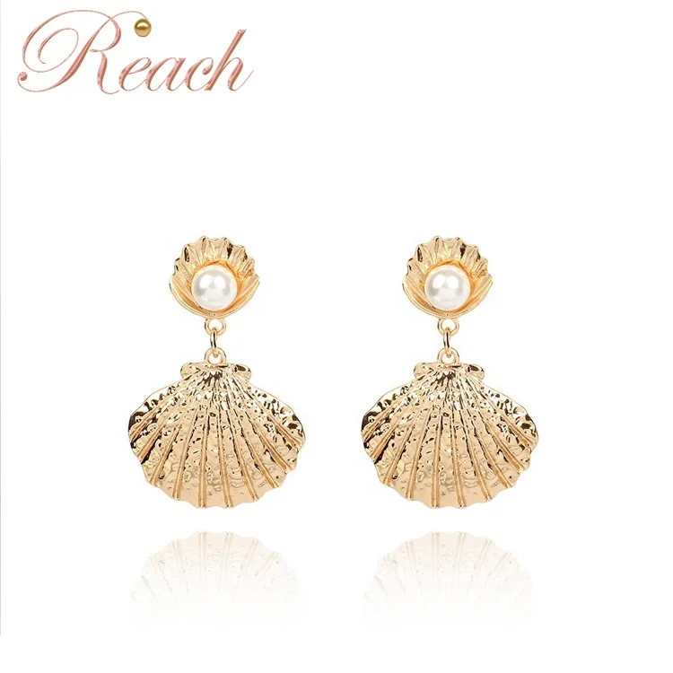 925 Sterling Silver Post Natural Cowrie Shell Earrings Conch Seashell Drop Dangle 14K Gold Plated