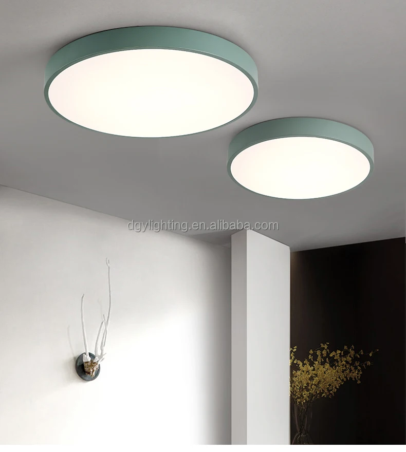 yellow pink green white colorful round flush modern led mount dimmable acrylic ceiling light