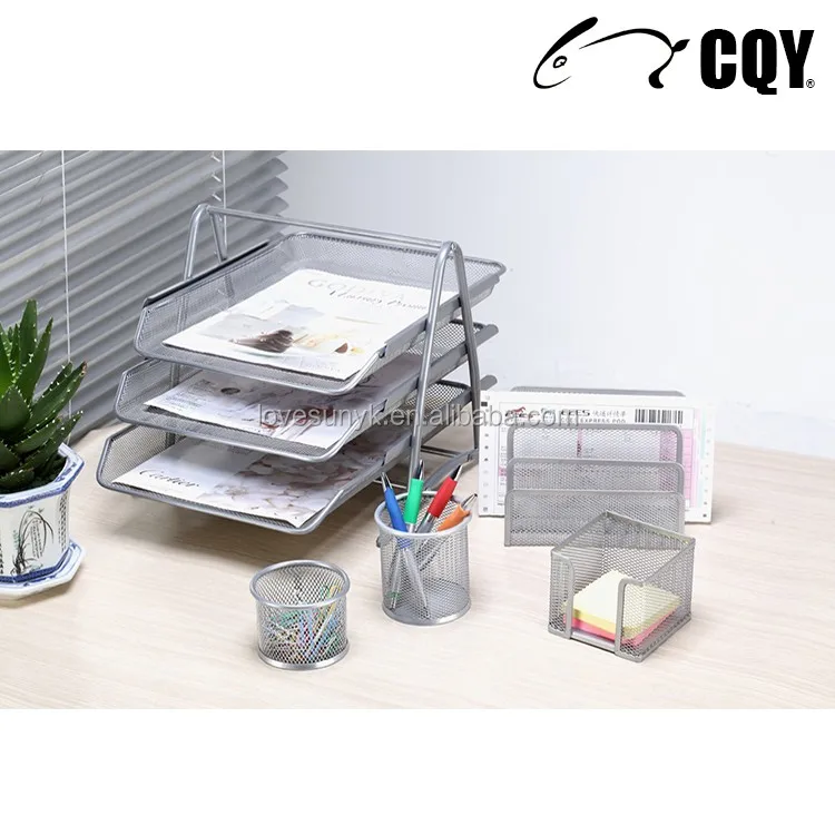 Cqy 2214 Metal Mesh 5pcs Office Desk Accessories Set Buy Metal
