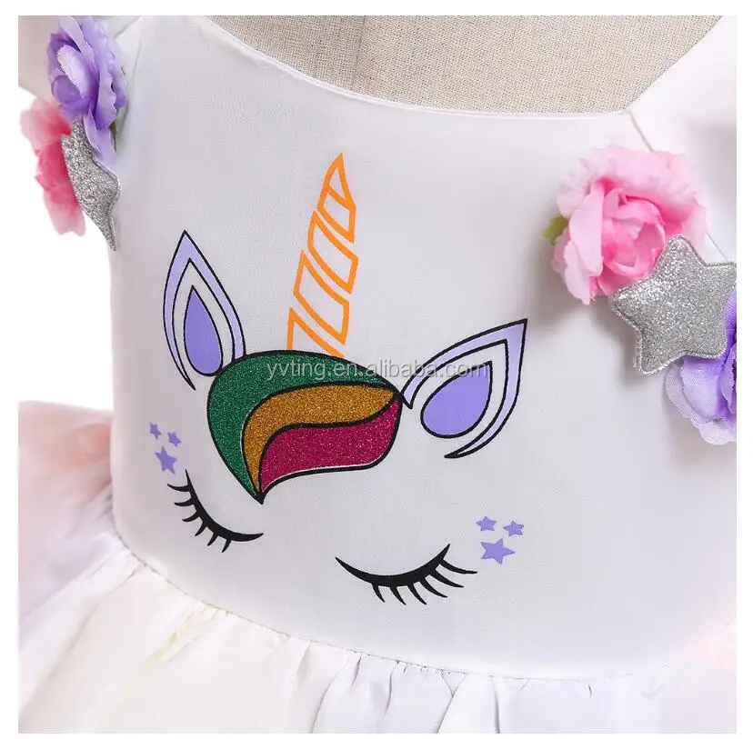 Baby Girl Unicorn Flower Princess Dress Birthday Party Princess Dress Stitching Colorful Net Yarn Princess Dress