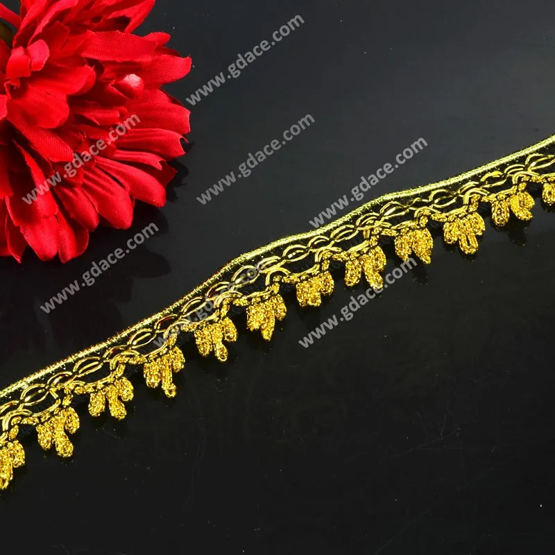 Gold Lace Sequin trims bridal lace trimming for Dress China