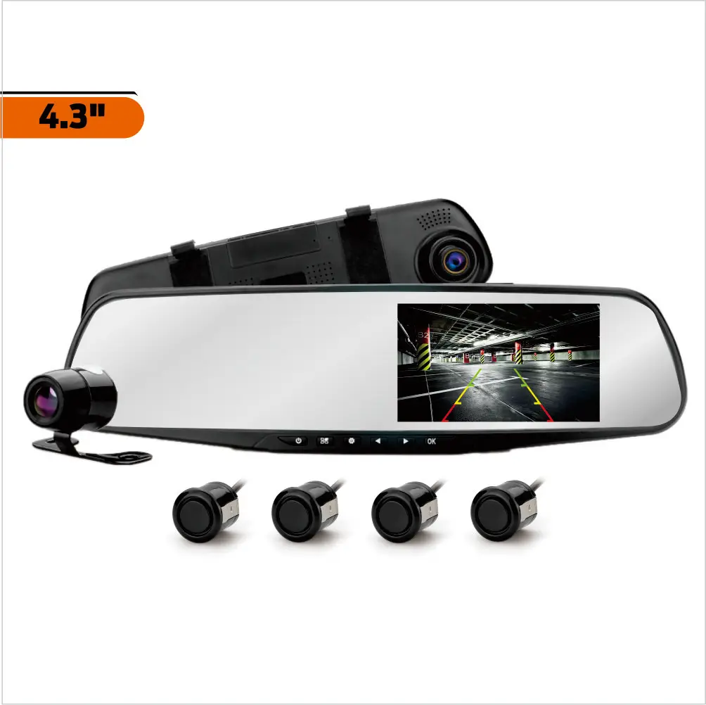 SUNWAYI O6M-V Dual Record Mirror Dash Camera Universal HD 1080P Parking Sensor DVR 4.3 inch TFT Black Box for Wholesale