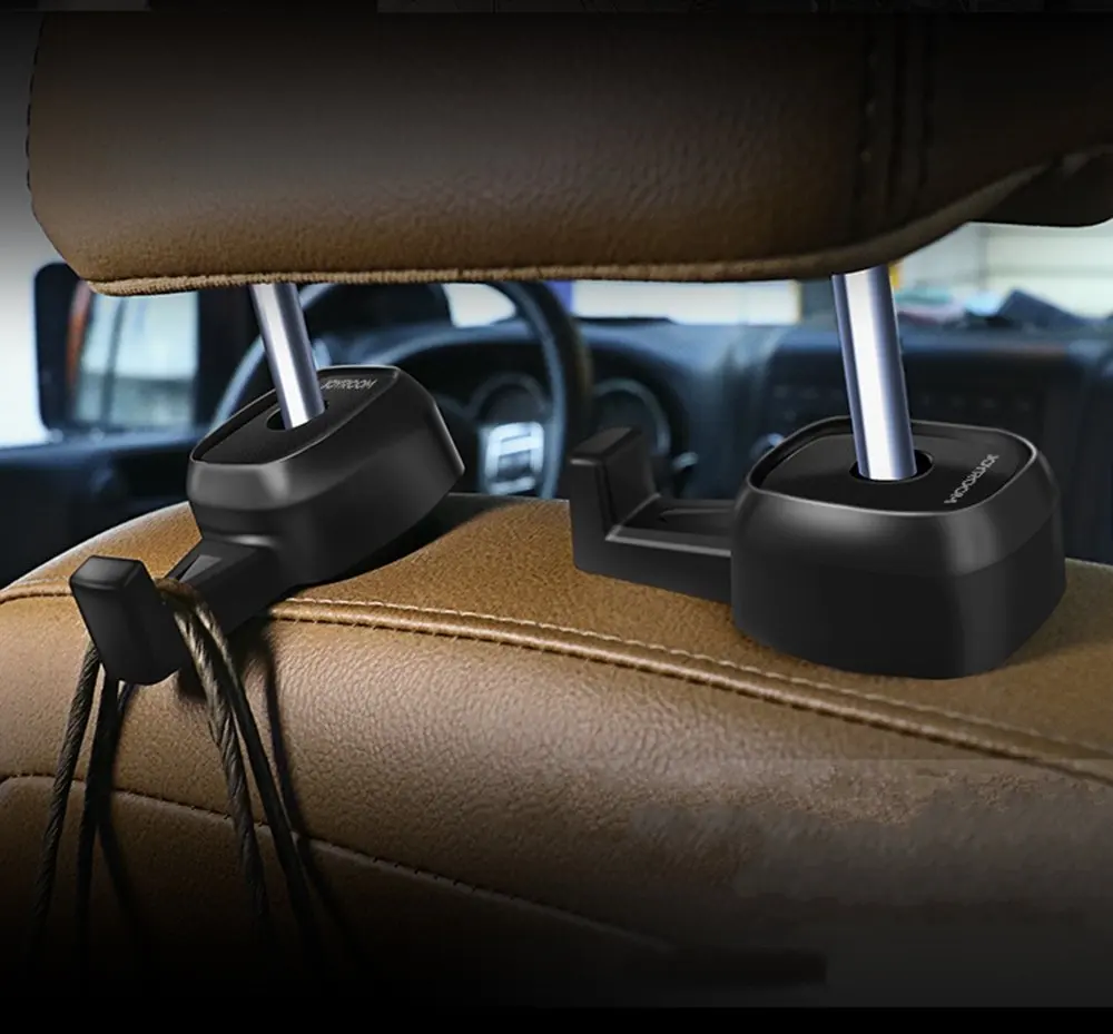 VRLEGEND 2pcs Pack Car Seat Back Hook Headrest Storage Hanger Universal Bag Holder for Purse Car Vehicle Back Seat Headrest Hanger (Black)