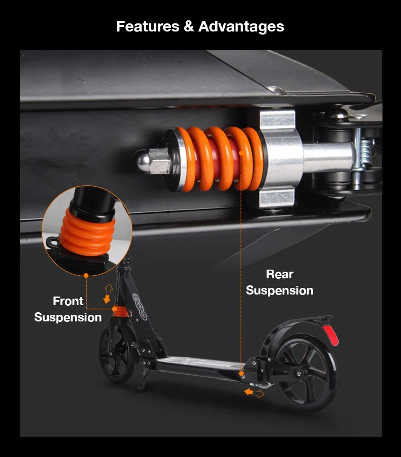 Dual Suspension Lightest Portable Adult City Kick Scooter With 200mm