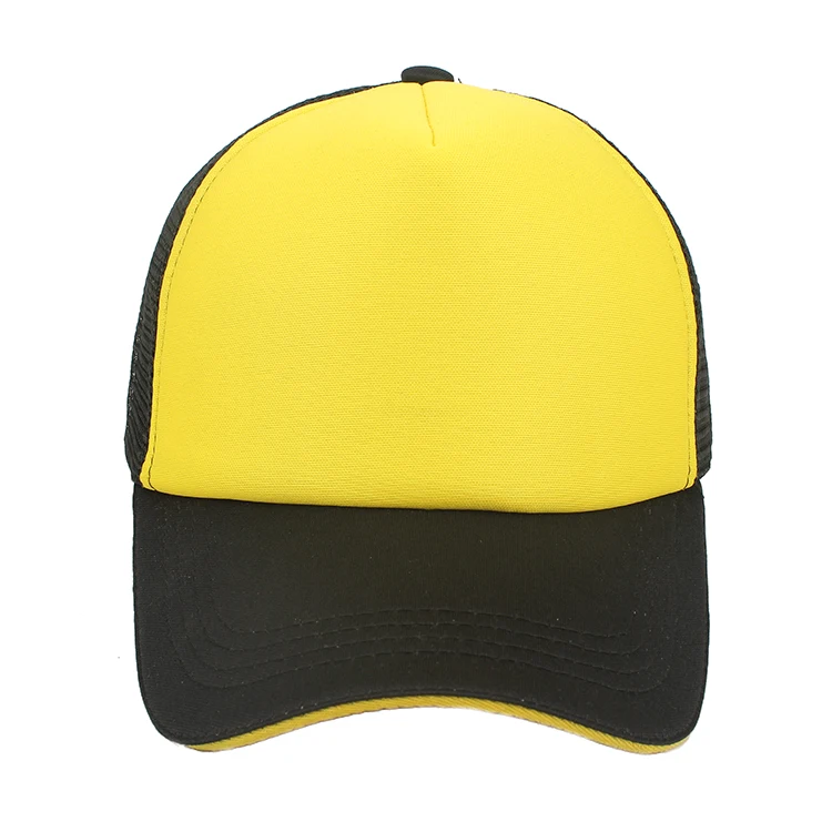 Promotional Blank Yellow Cotton Trucker Mesh Hat And Cap With Custom