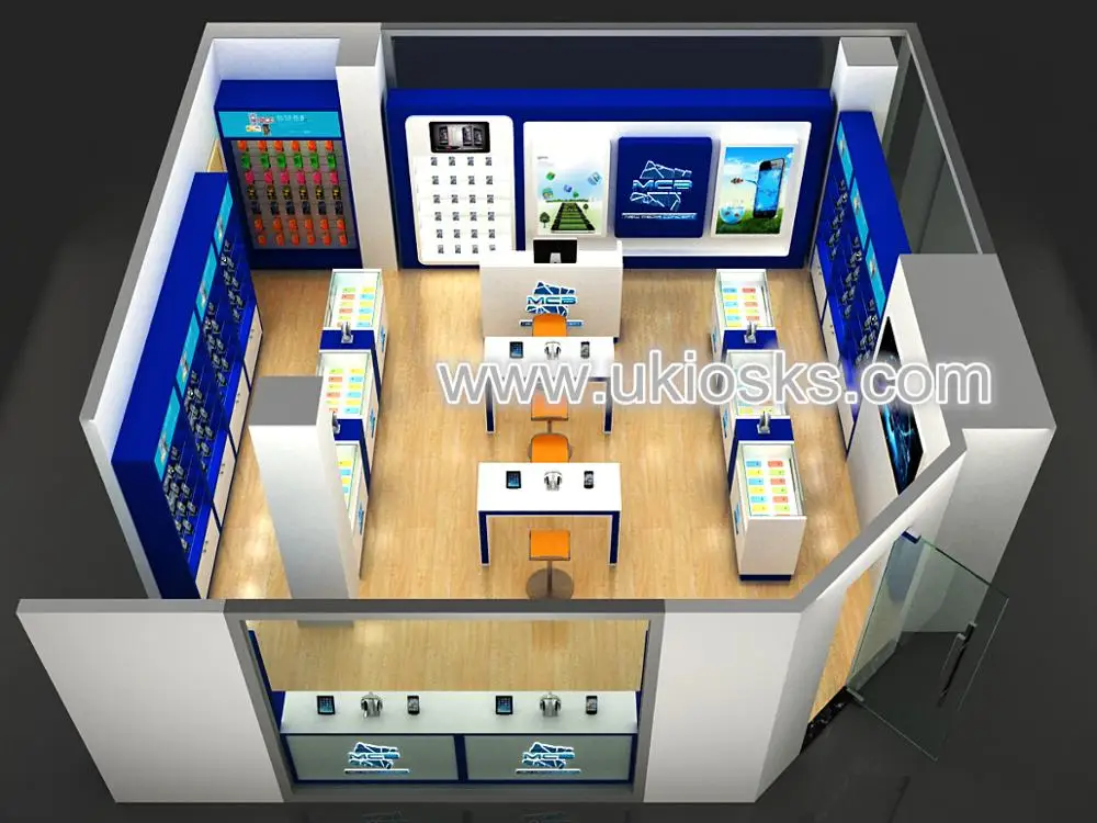 Simple White Mobile Phone Shop Counter Interior Design With