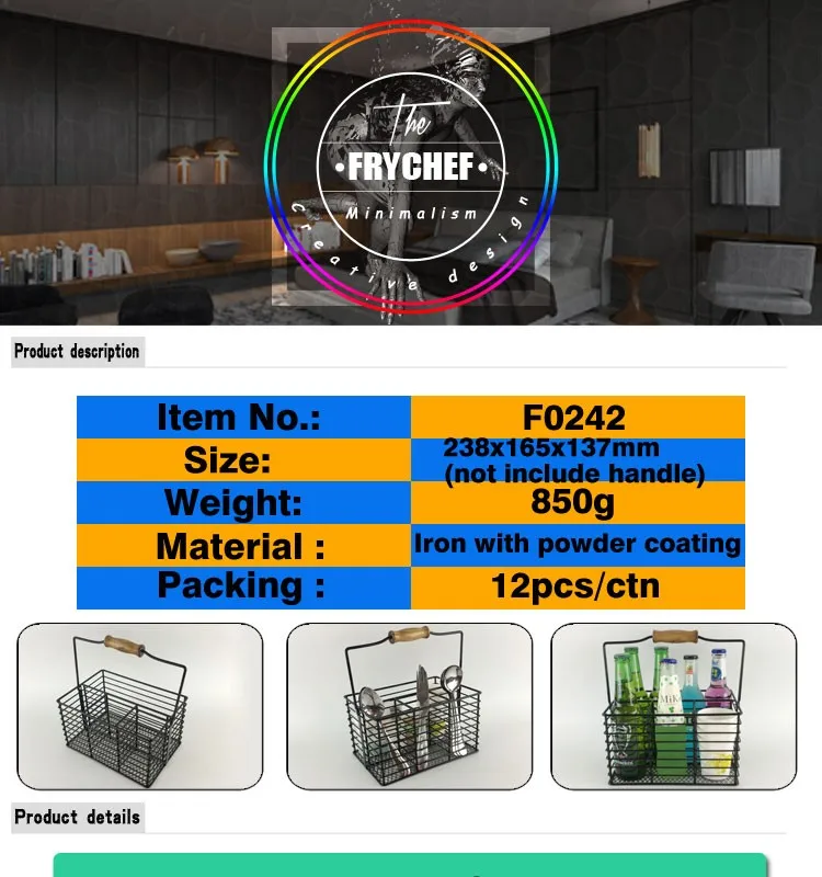 Black Metal Picnic Caddy Basket Carry All Serveware Utensil Cutlery