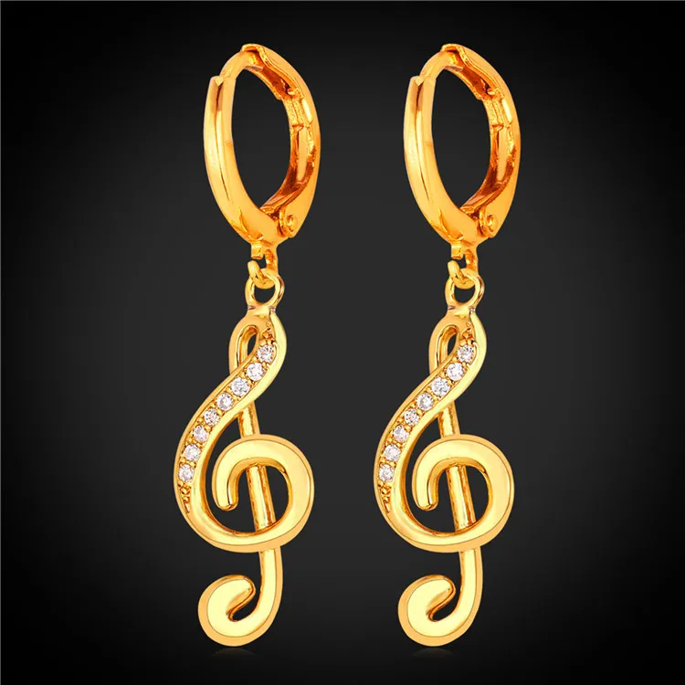 U7 Crystal Treble Clef Dangle Earring For Women Summer Style U7 Crystal Treble Clef Dangle Earring For Women Summer Style Jewelry Gold Plated Music Note Earrings
