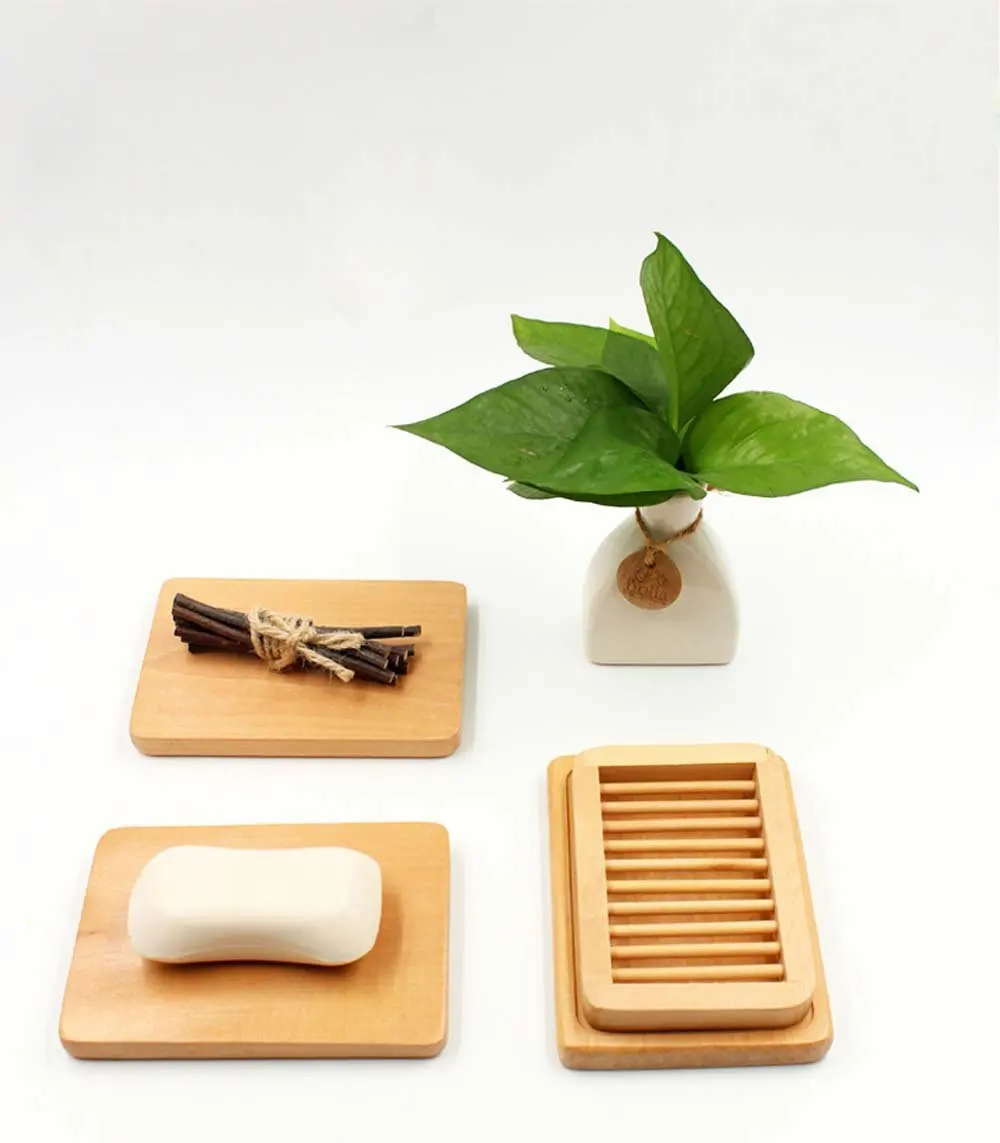 Ecofriendly Natural Wooden Unique Double Layer Soap Dish Holder Racks