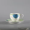 Custom plain white fine bone china with flow decal print coffee tea cup and saucer set