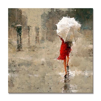 Pop Abstract Knife Red Umbrella Girl In Rain Painting Buy Umbrella Girl Paintingumbrella Rain Paintingumbrella Girl In Rain Painting Product On