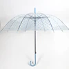 Custom logo sky blue dot print plastic J handle clear umbrella transparent