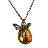 N1102688 Unique necklace yellow resin with antique gold bee pendant charm jewelry