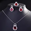 Simple Design Round Cut Ruby Gemstone Earring Ring Necklace 3 PCS Bridal Jewelry Set