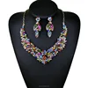 Multicolor Crystals Bib Statement Necklace Earrings Set Drag Queen Pageant