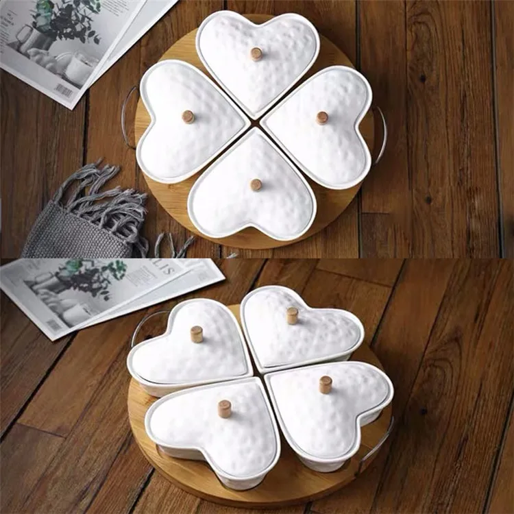 Table decorative heart shape elegance luxury snack candy plate with lid 