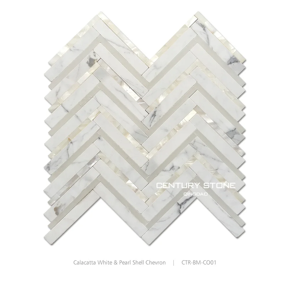 Pure White Marble And Mother Of Pearl Shell Herrinbone Mosaic Tile Pearl Shell Herrinbone Mosaic Tile