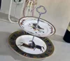 Two layers horse painting ceramic dessert tray