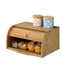 Bamboo Kitchen Food Container Bread Storage Box With A Rolling Top