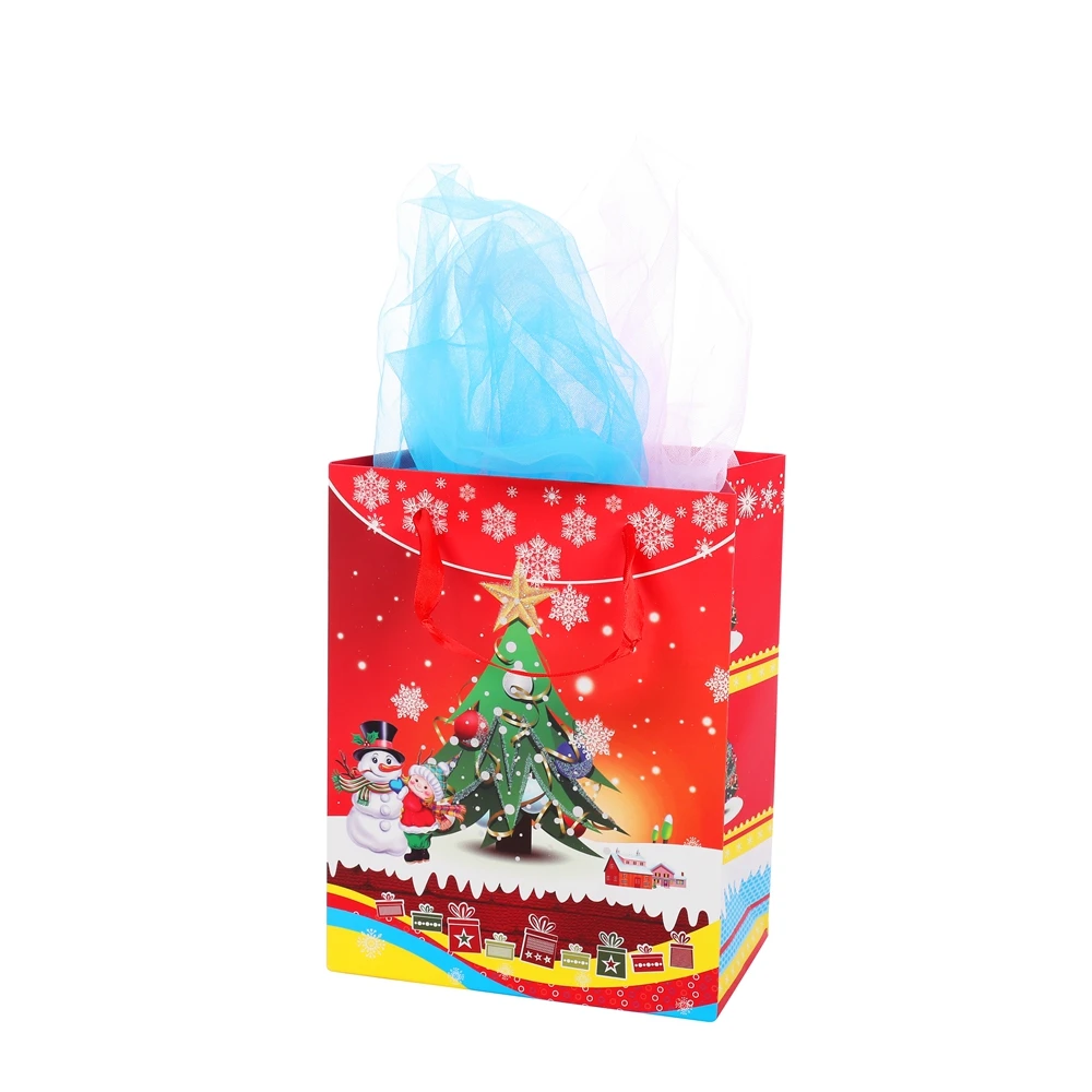 2019 New Design Simple Eco-friendly Reusable Red Snowman Christmas Hand Paper Bags