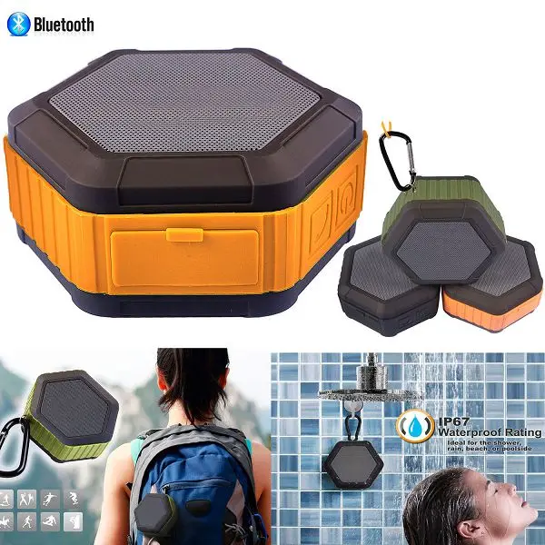bts-08 IP65 Waterproof Hexagon Bluetooth Speaker Mini Portable Wireless with Hook - ANKUX.COM