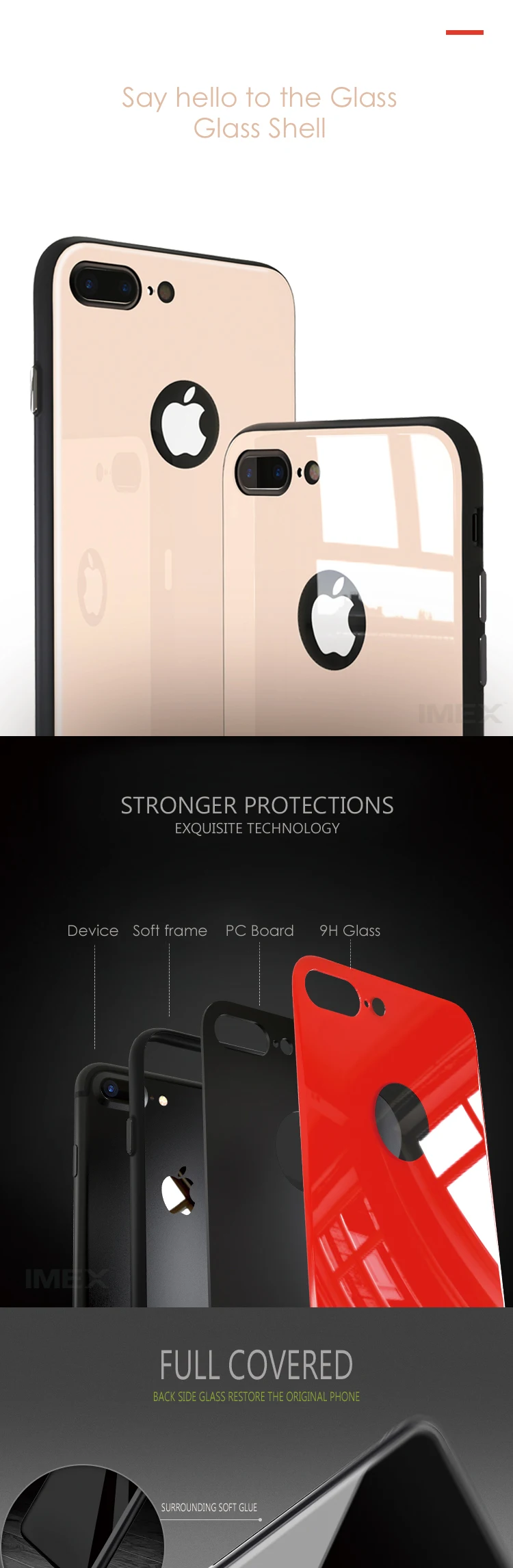 For Apple Iphone 8 Plus Case Colorful Tpu Pc Tempered Glass Cover Back