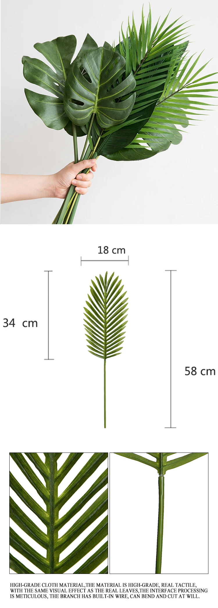 58cm Artificial Leaves Feather Palm Leaves Wholesale Factory Direct