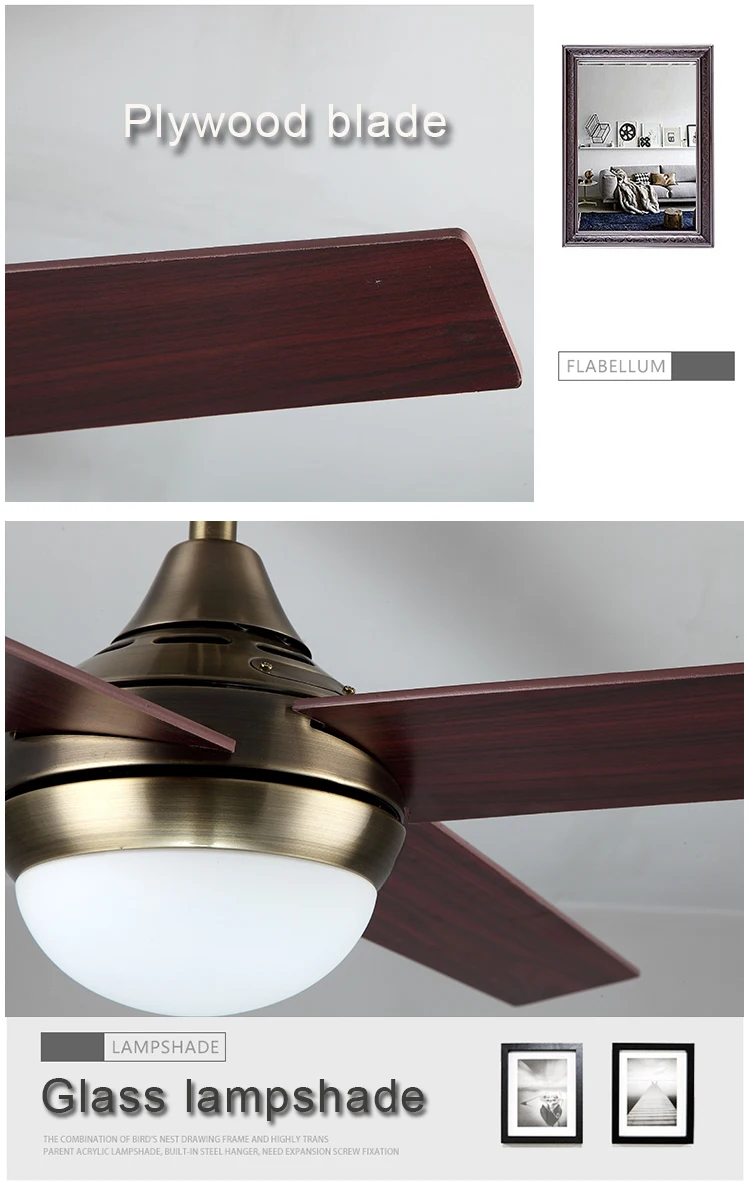 Indoor Decorative Electric LED Fan Remote Control Ceiling Fan With Light